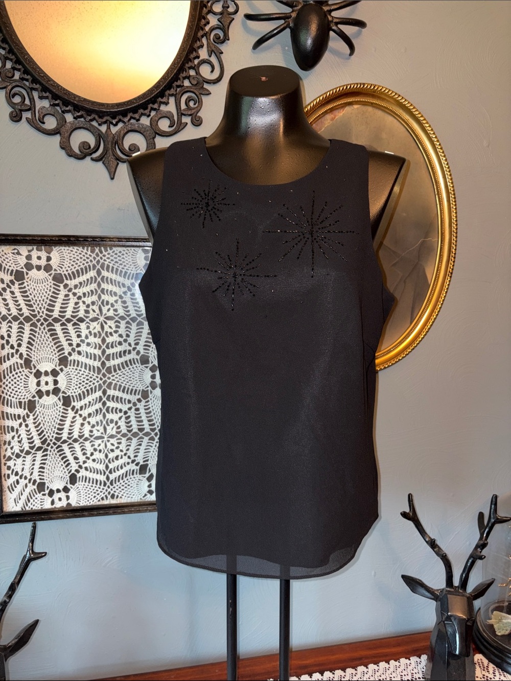 Adrianna Papell Black Beaded Sleeveless Camisole